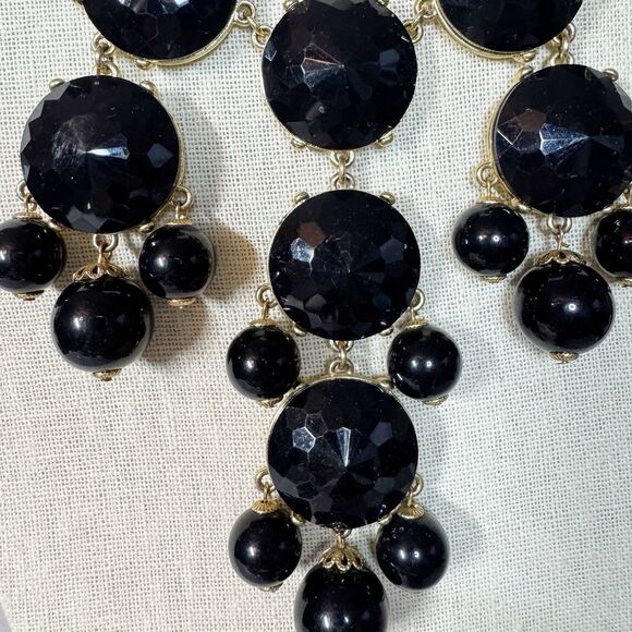 J Crew Necklace Black Bubble Runway Necklace Chic Dark Academia Dark Goth 30” - Picture 5 of 12